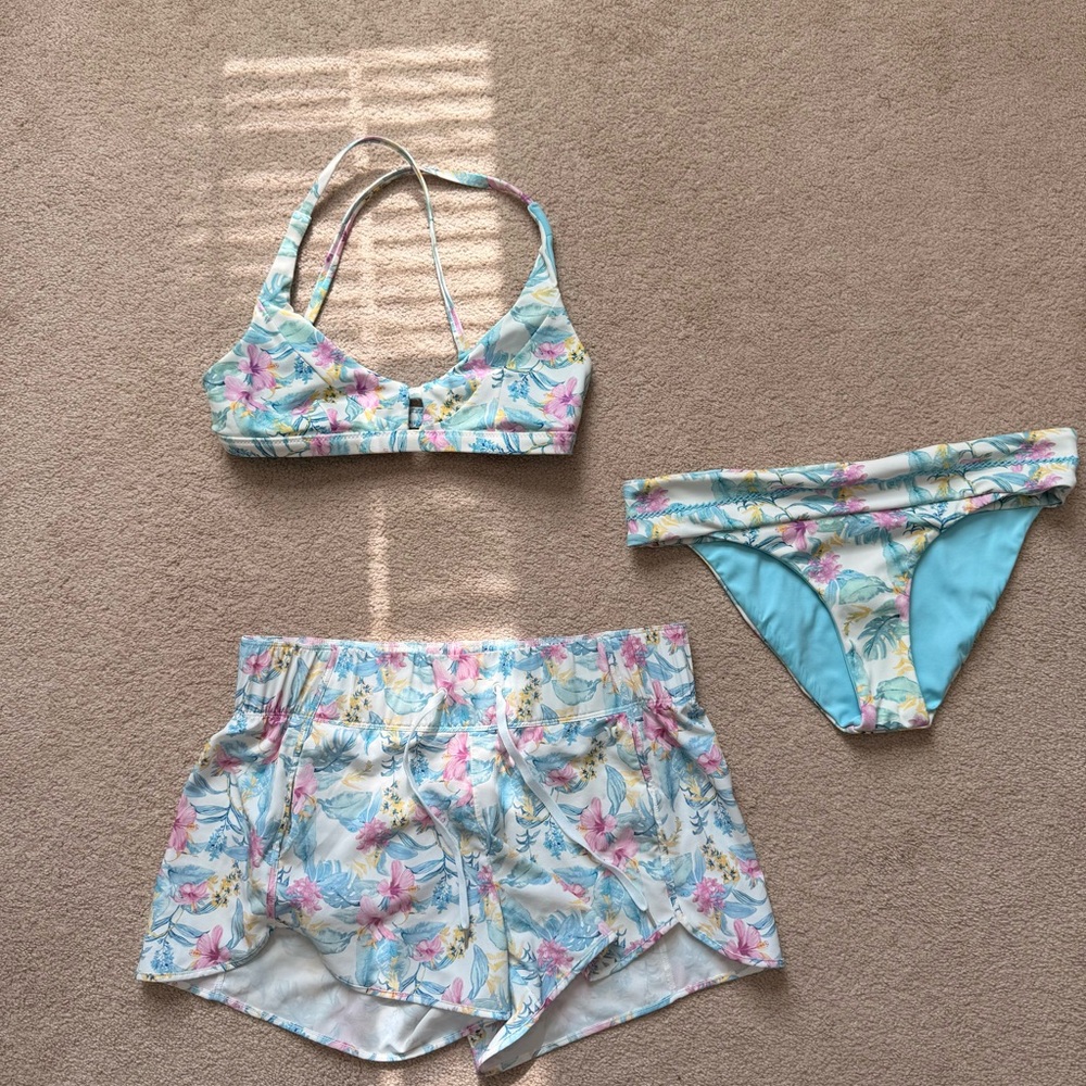 LoveShackFancy Floral Bikini Set - Pastel Blue and Pink